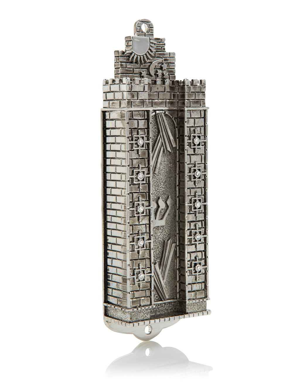Silver Western Wall style Decorated Mezuzah