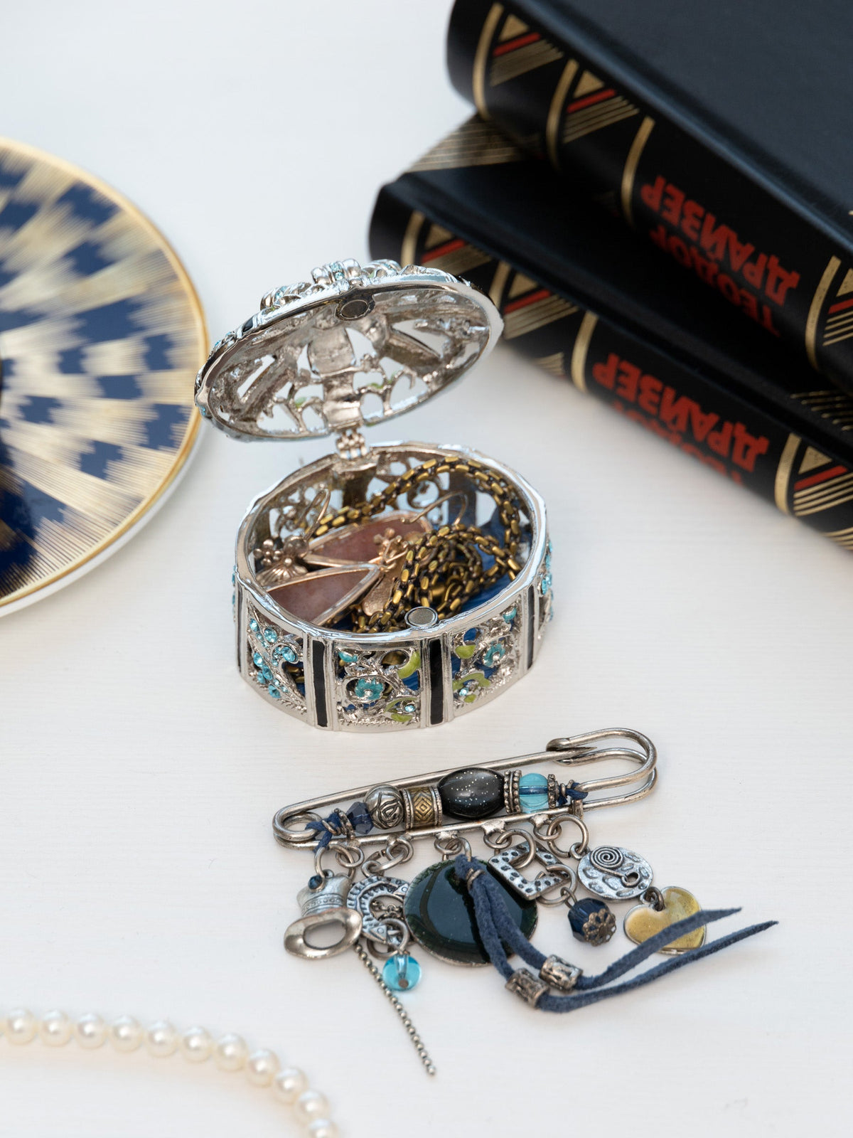 Keren Kopal Silver Box with Blue Flowers