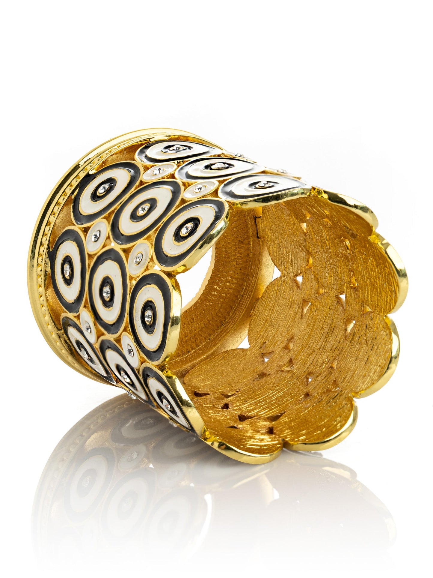 Keren Kopal Golden Decorated Candle Holder with Circles Pattern