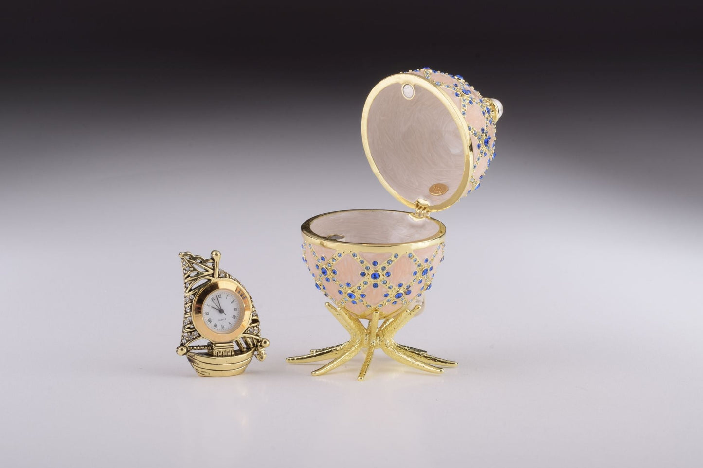 Keren Kopal Pink Faberge Egg with Clock Inside