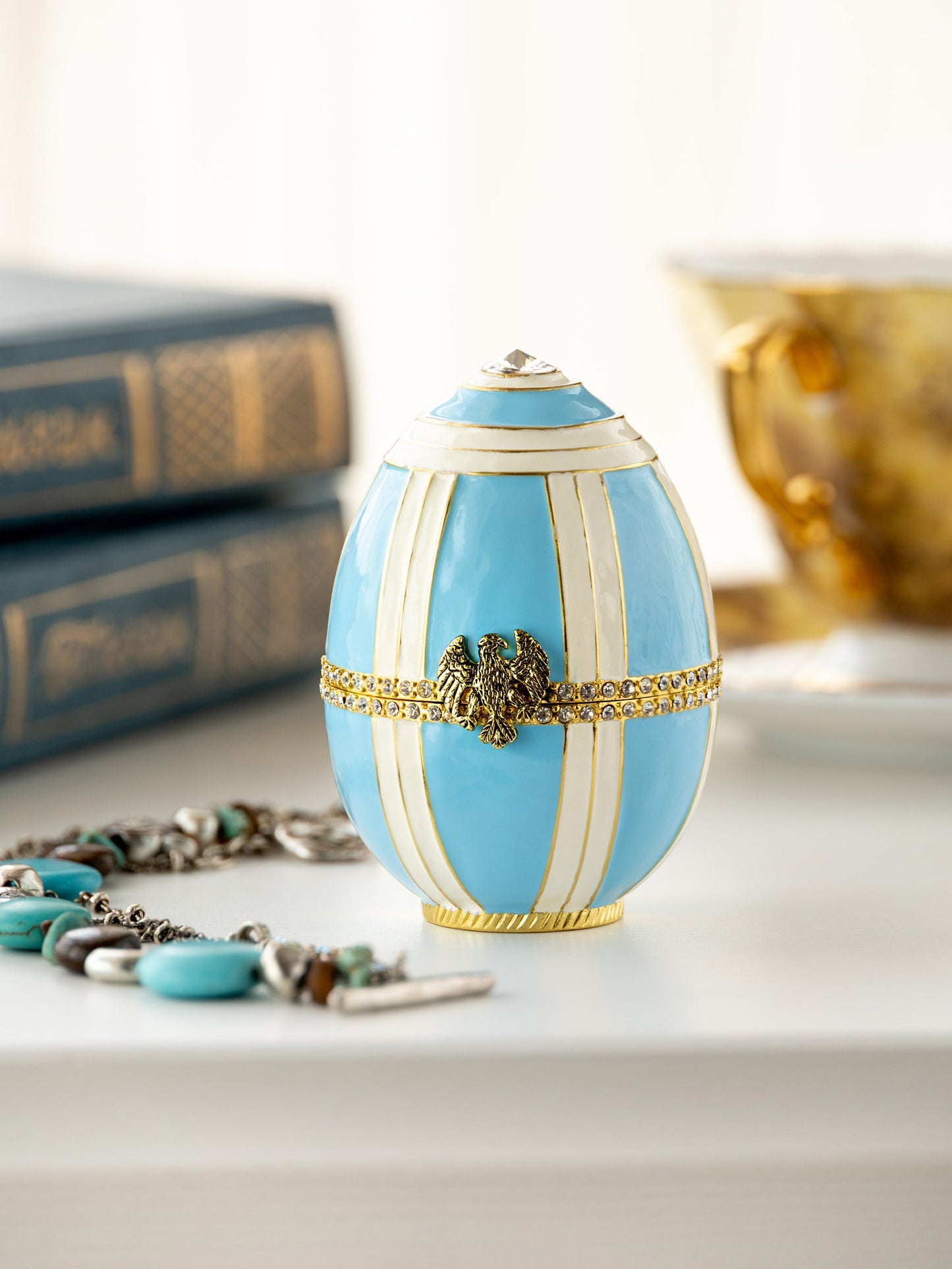 Keren Kopal Light Blue Egg with a Sailing ship