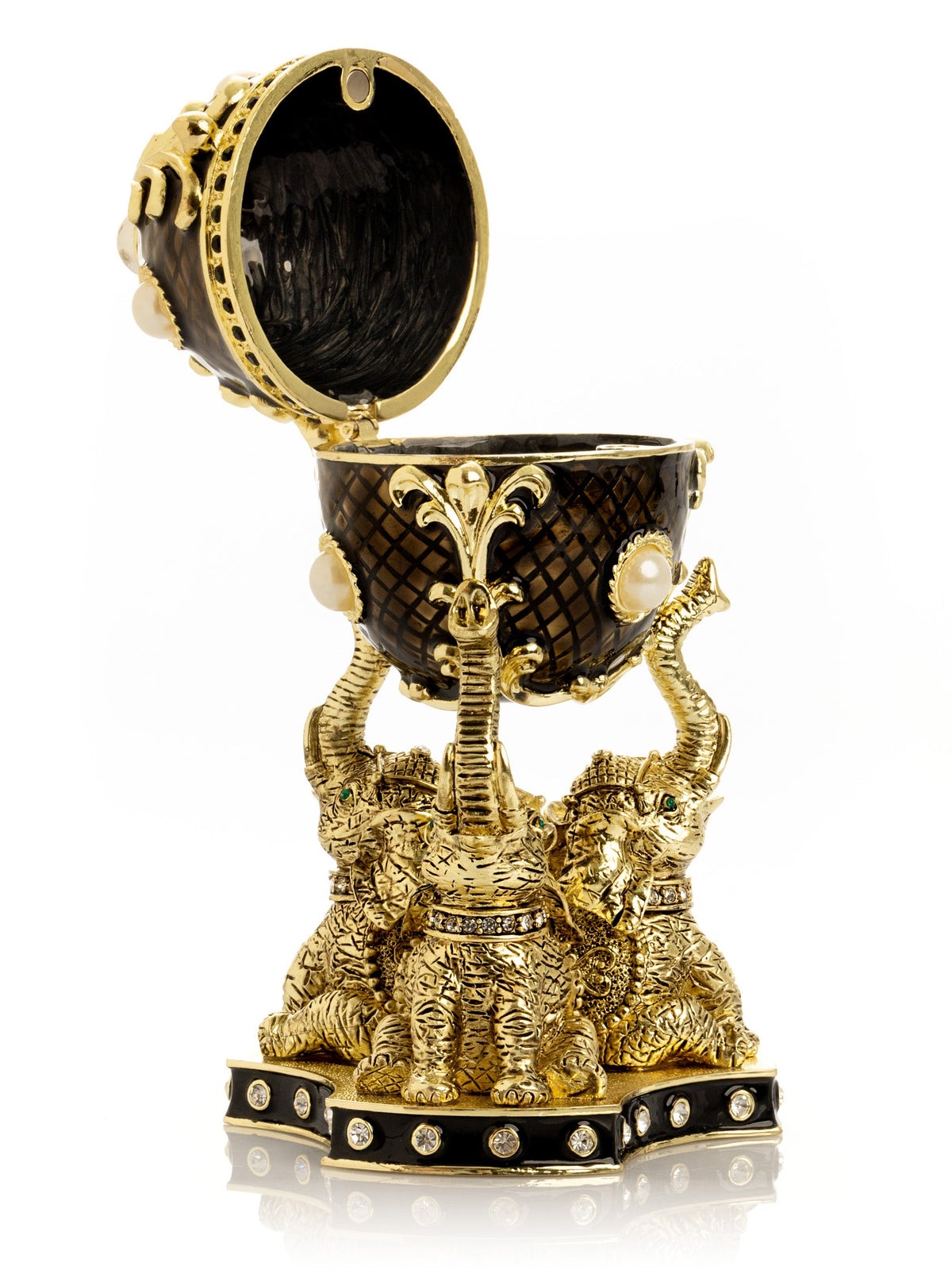 Regal Brown and Gold Enamel Egg with Elephant Pedestal