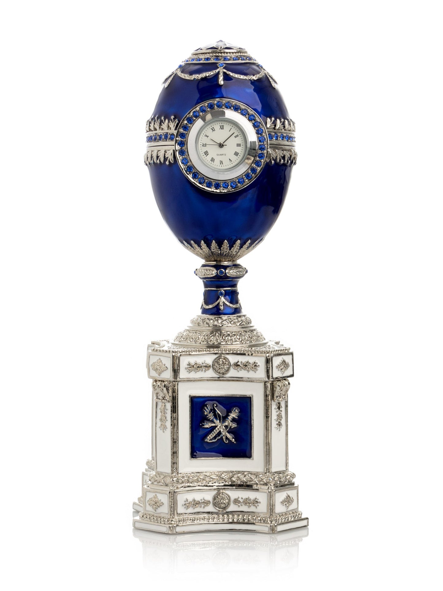 Keren Kopal Blue Faberge Egg with a Pearl and a Clock