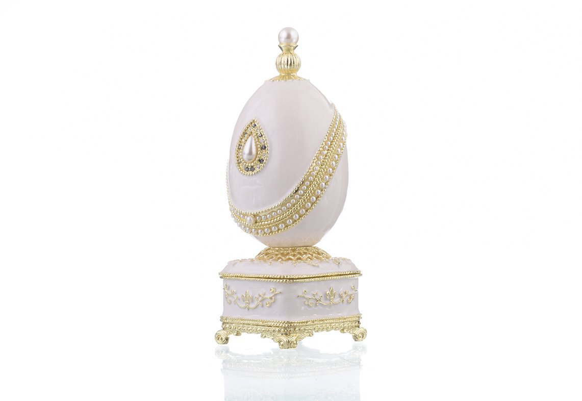 Keren Kopal White Faberge Egg with Pearl