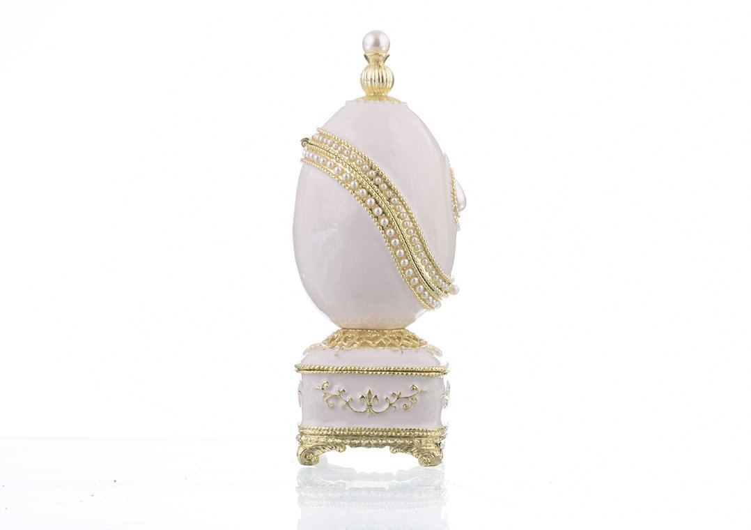 Keren Kopal White Faberge Egg with Pearl