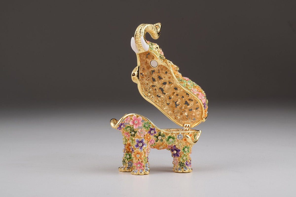 Keren Kopal Gold Elephant with Colorful Flowers Trinket Box