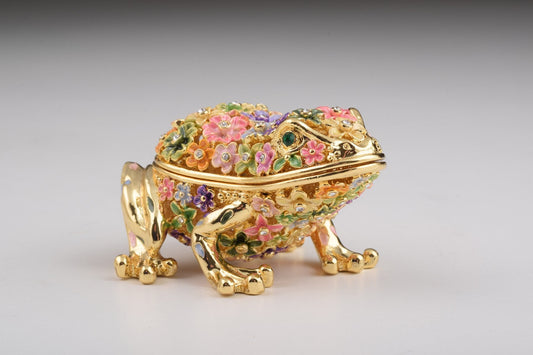 Keren Kopal Gold Frog with Colorful Flowers Trinket Box