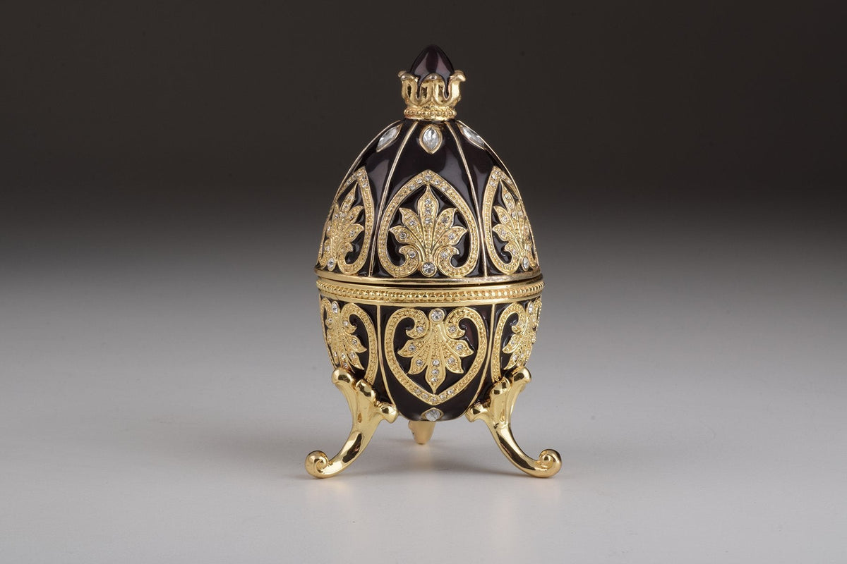 Keren Kopal Gold & Black Faberge Egg with Clock