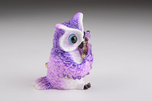 Keren Kopal Purple Owl Playing Flute Trinket Box