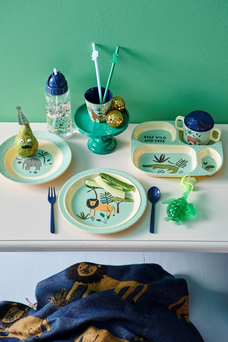 Rice DK | Kids 4 Room Melamine Plate Blue Jungle Animal Print