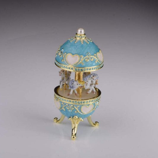 Faberge Egg Blue with Horse Carousel