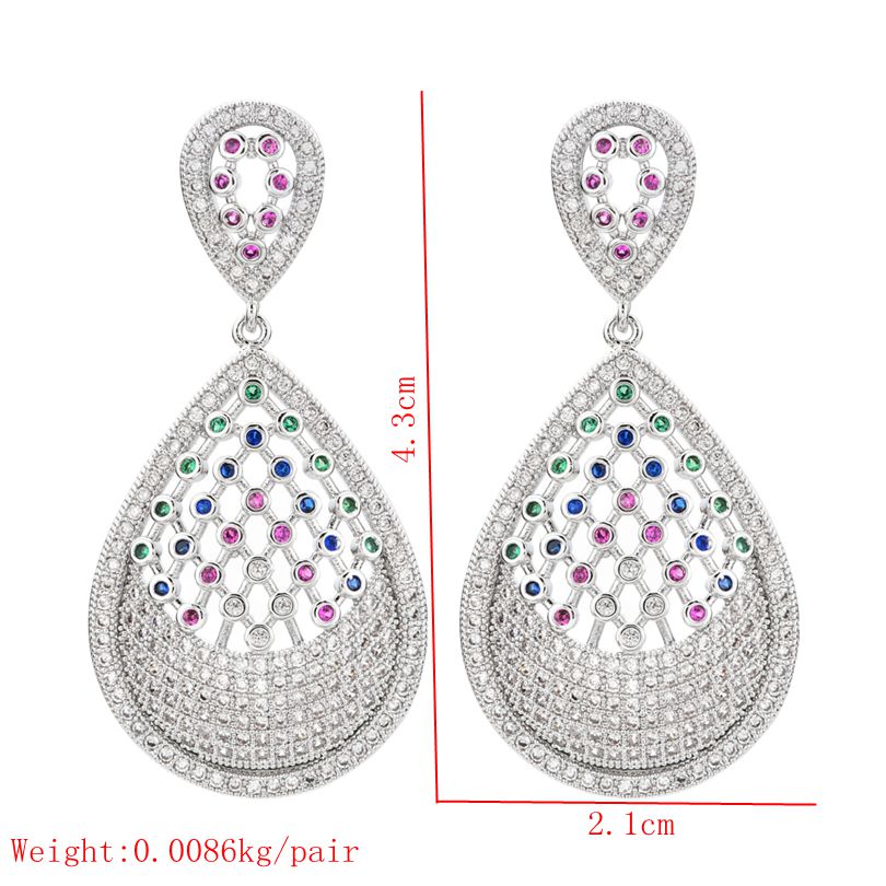 Platinum plated earrings with small white and colored round zirconia