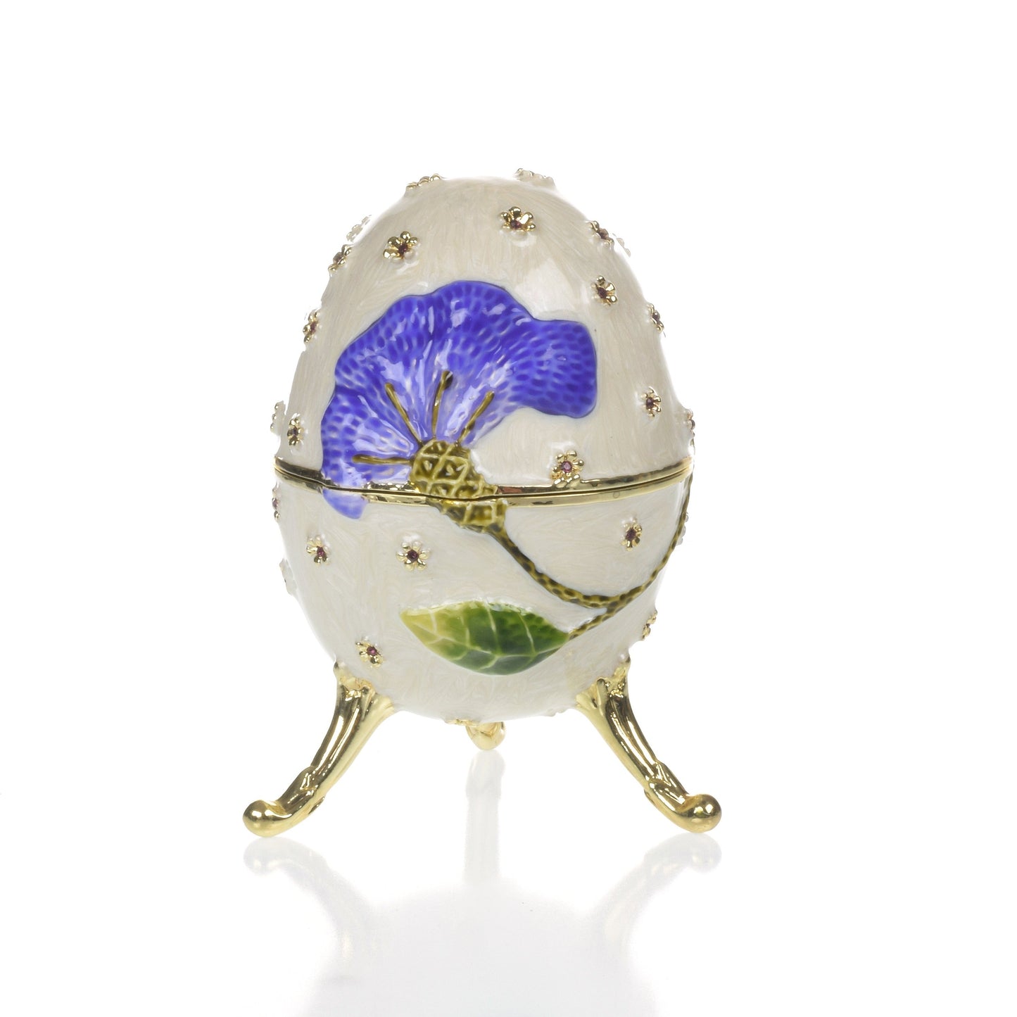 White with Blue flower Music box Fur Elise by Beethoven Faberge Egg - Exquisite Decor