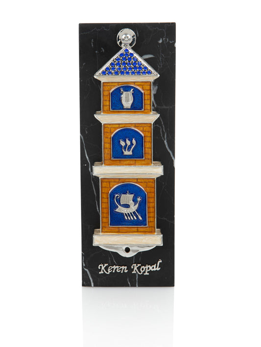 Blue Contemporary Synagogue style Mezuzah