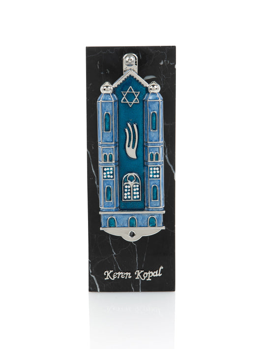 Blue Holy Ark style Mezuzah