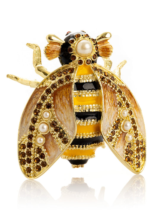 Gold & Black Enamel Honey Bee Queen Trinket Box