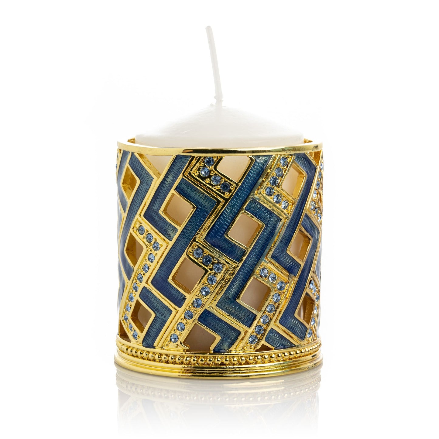 Blue Decorated Candle Holder - Exquisite Decor