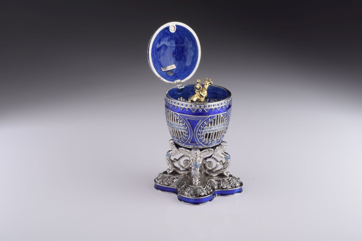 Keren Kopal Blue Russian Egg with Man Riding Horse Surprise Inside
