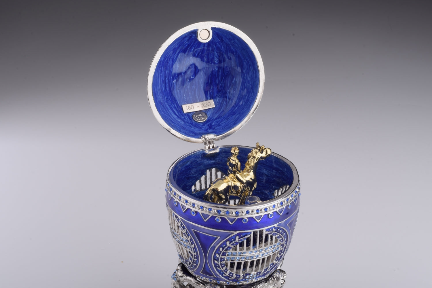 Keren Kopal Blue Russian Egg with Man Riding Horse Surprise Inside