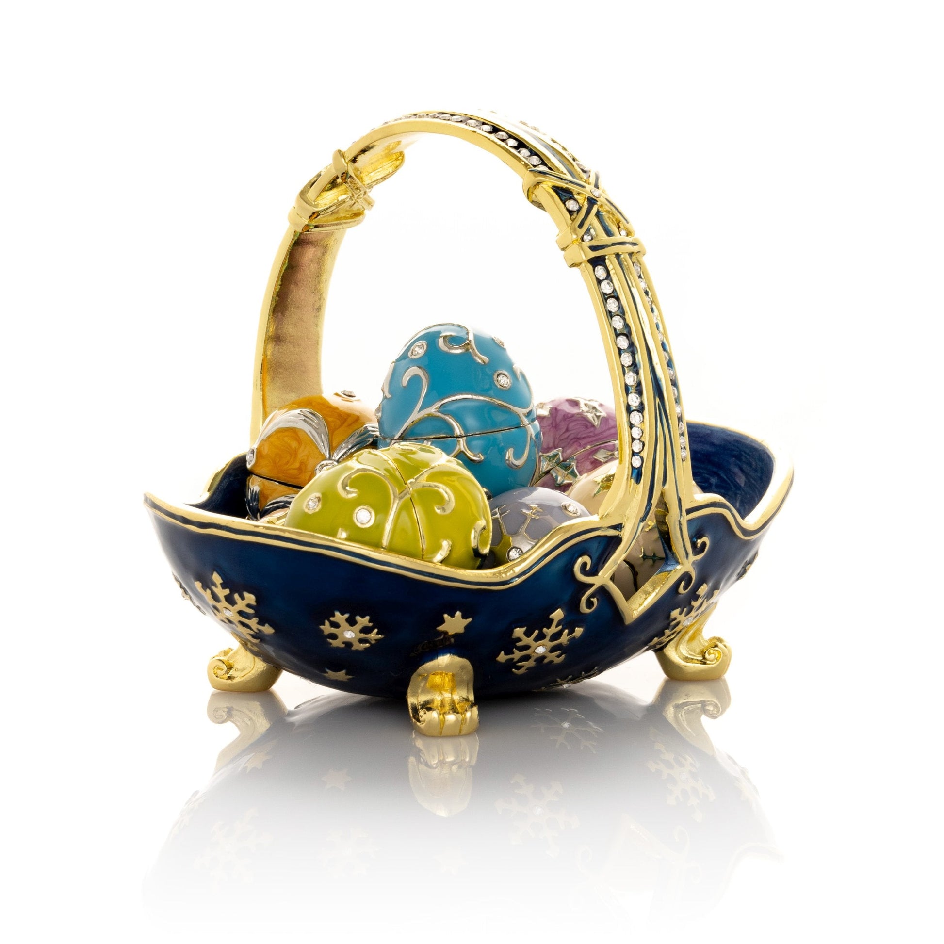 Blue Basket Carring Small Faberge Eggs - Exquisite Decor