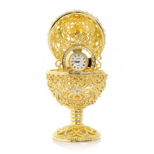 Keren Kopal Gold Faberge Egg with Clock Inside