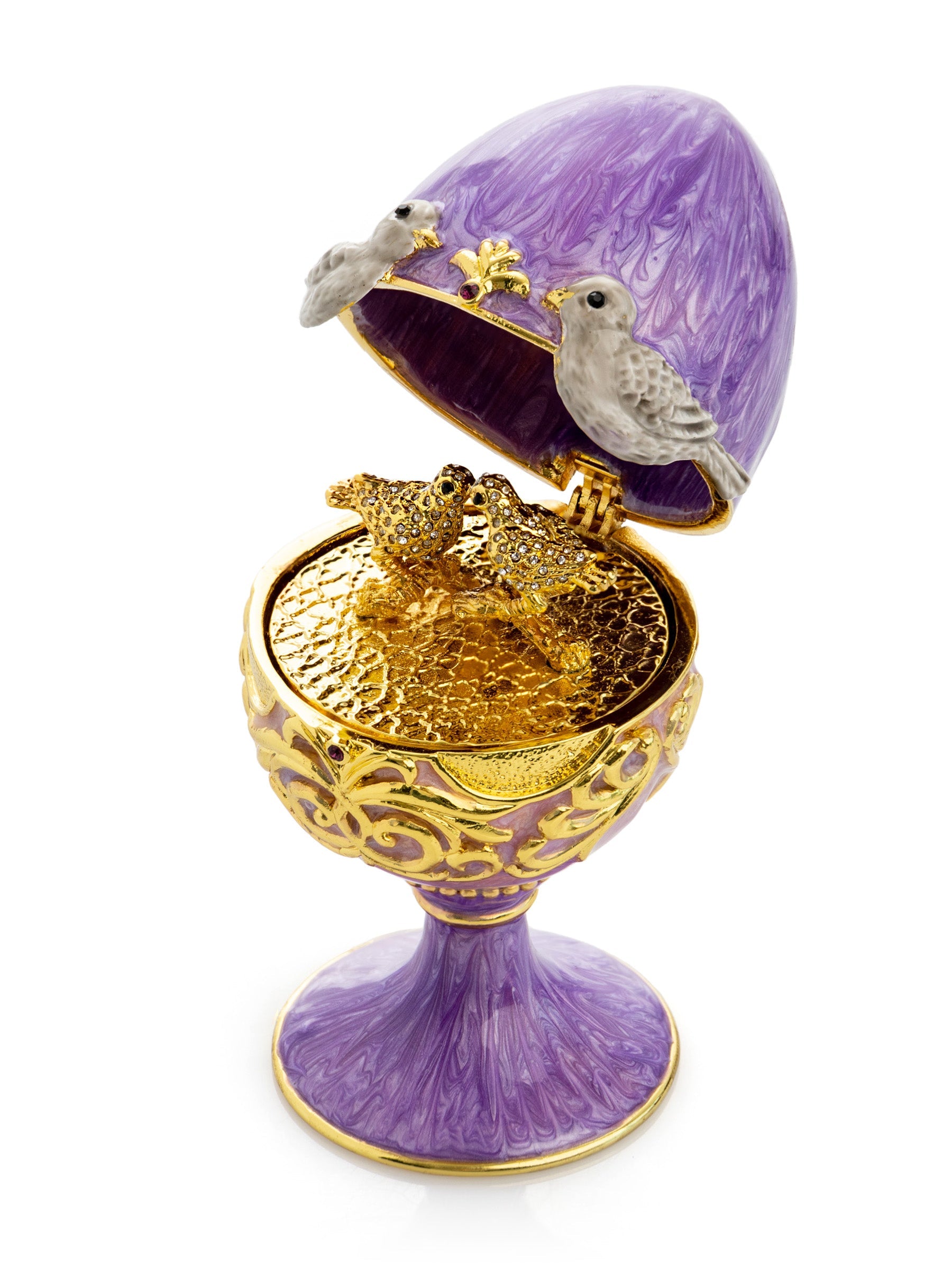 Purple Egg with two Gold love doves - Exquisite Decor