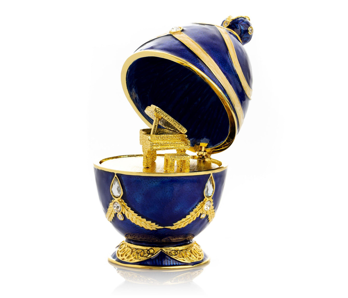 Blue Faberge Egg with Golden Piano Surprise - Exquisite Decor