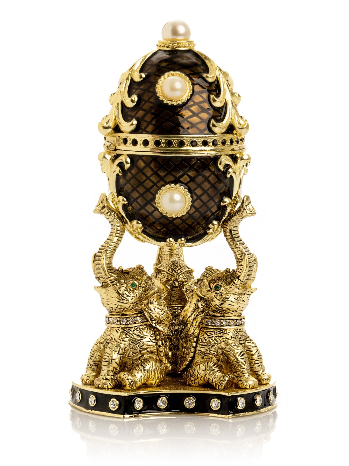 Regal Brown and Gold Enamel Egg with Elephant Pedestal