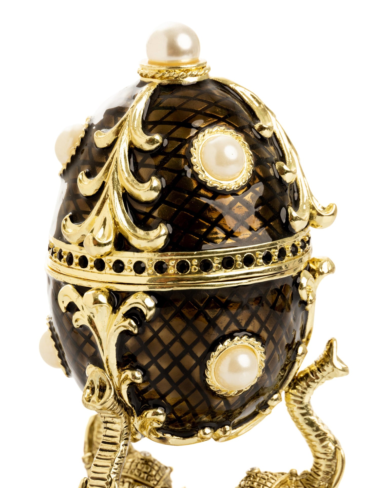 Regal Brown and Gold Enamel Egg with Elephant Pedestal