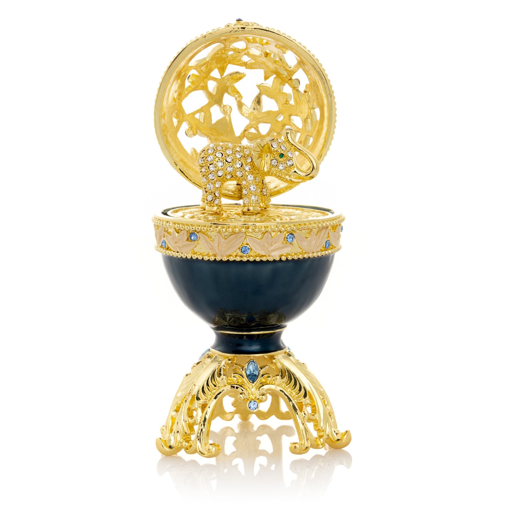 Golden Blue Faberge Egg with a Golden Elephant - Exquisite Decor