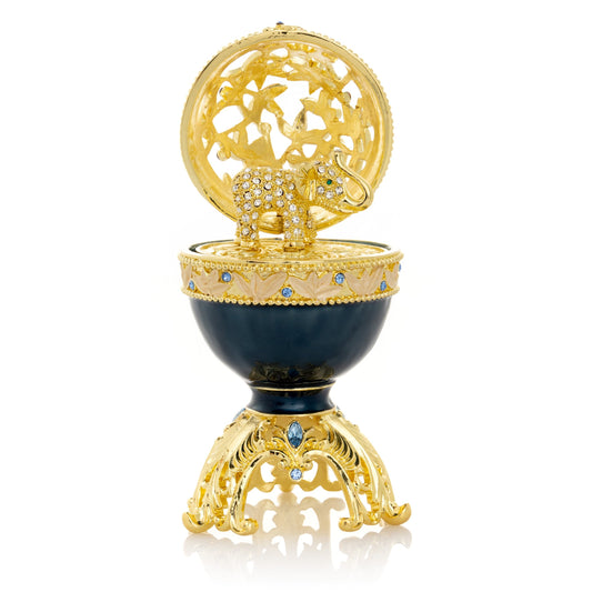 Keren Kopal Golden Blue Faberge Egg with a Golden Elephant