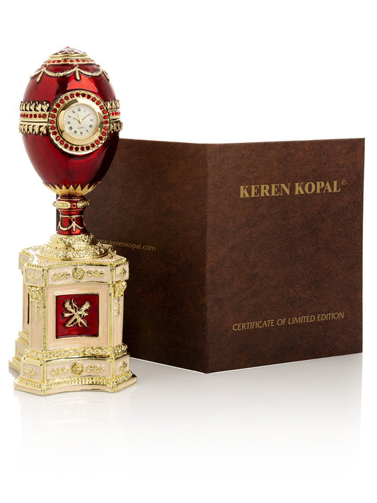 Red Faberge Egg with a Pearl and a Clock - Exquisite Decor