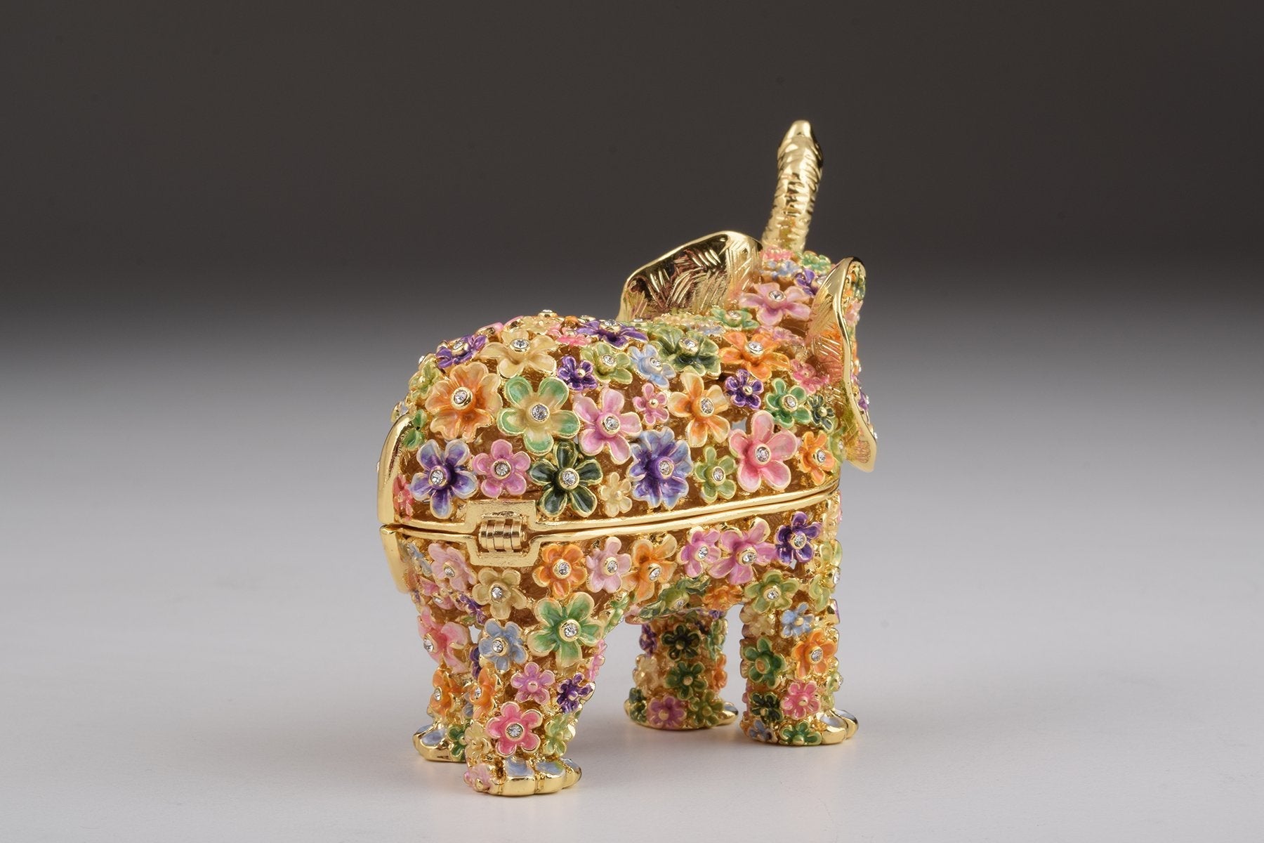 Keren Kopal Gold Elephant with Colorful Flowers Trinket Box