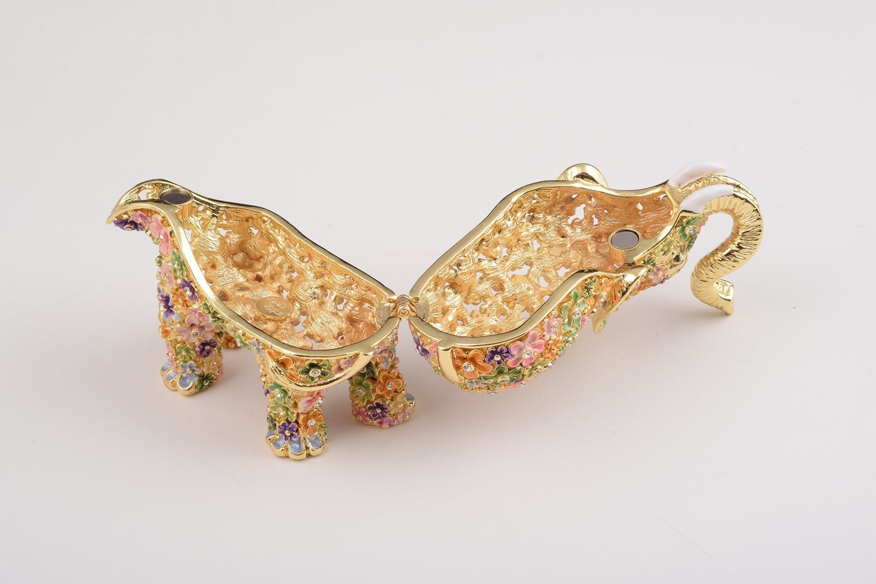Keren Kopal Gold Elephant with Colorful Flowers Trinket Box