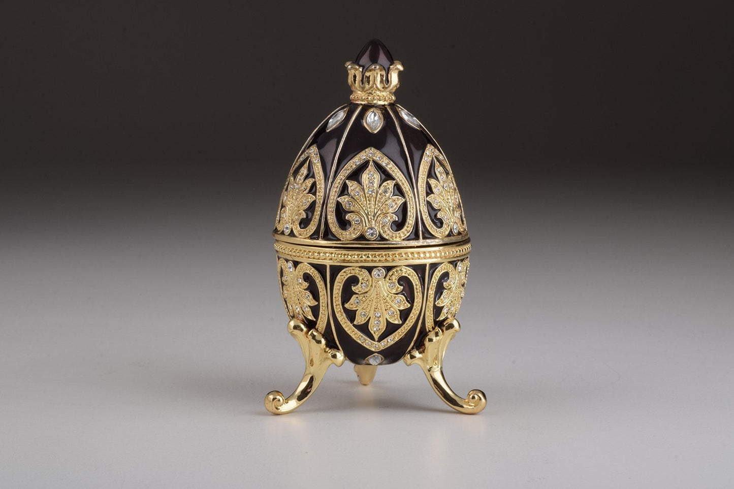 Keren Kopal Gold & Black Faberge Egg with Clock