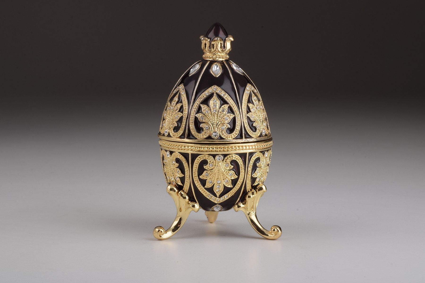 Keren Kopal Gold & Black Faberge Egg with Clock