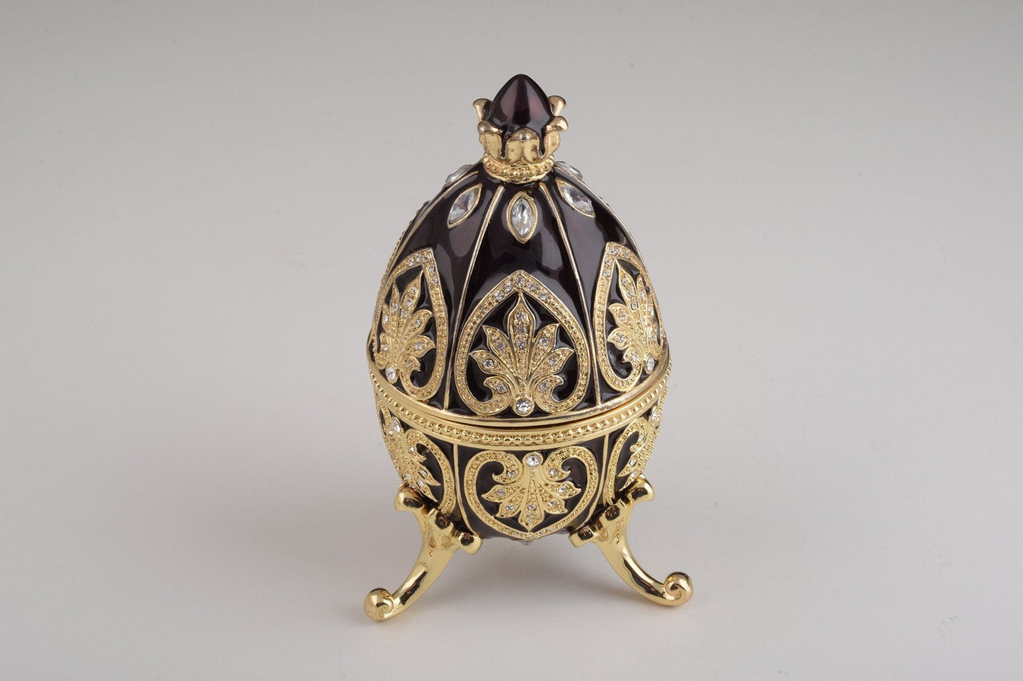 Keren Kopal Gold & Black Faberge Egg with Clock