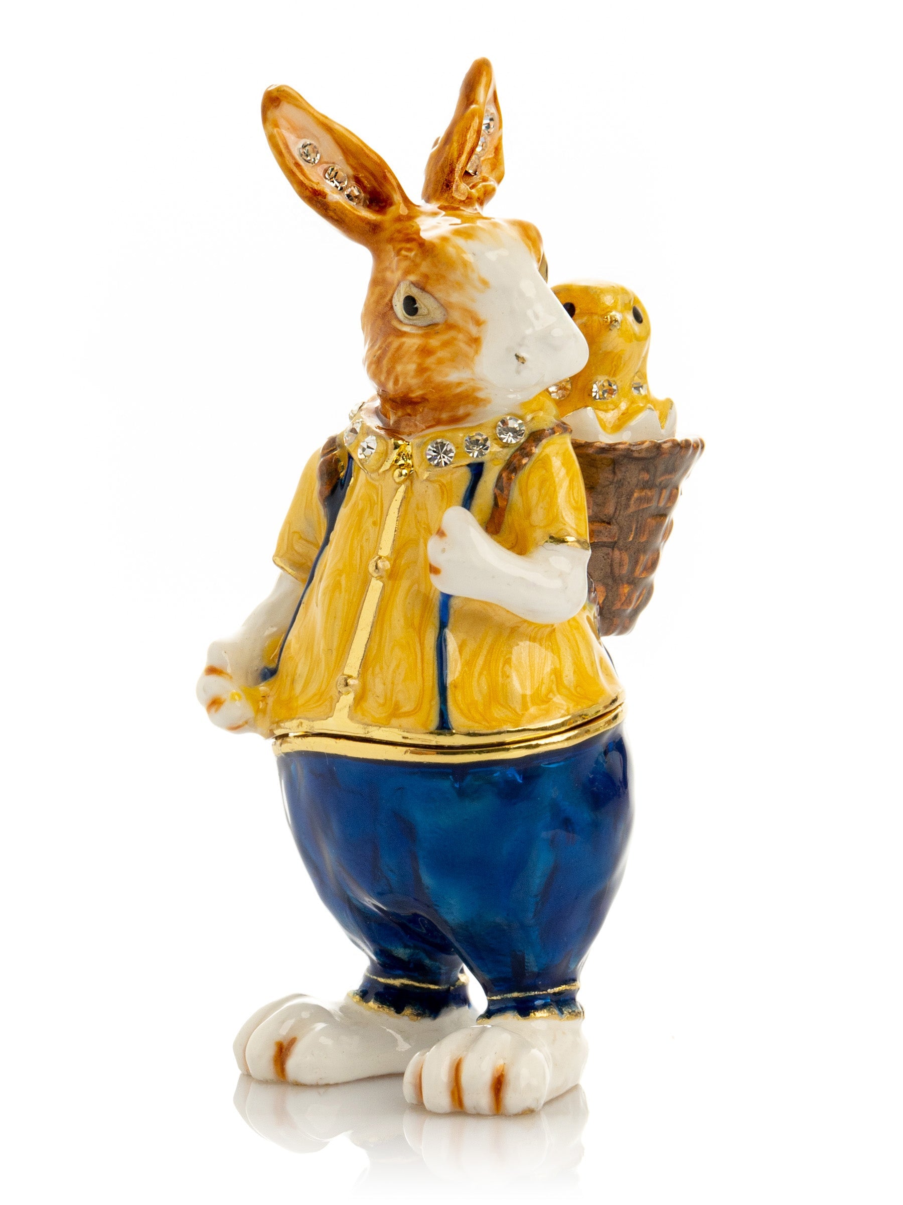 Easter bunny carrying a baby chick on a basket - Exquisite Decor