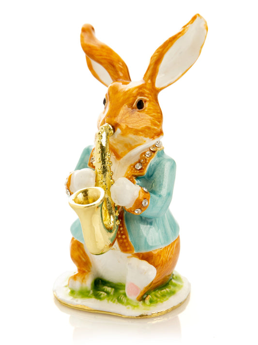 Rabbit playing the saxophone trinket box - Exquisite Decor