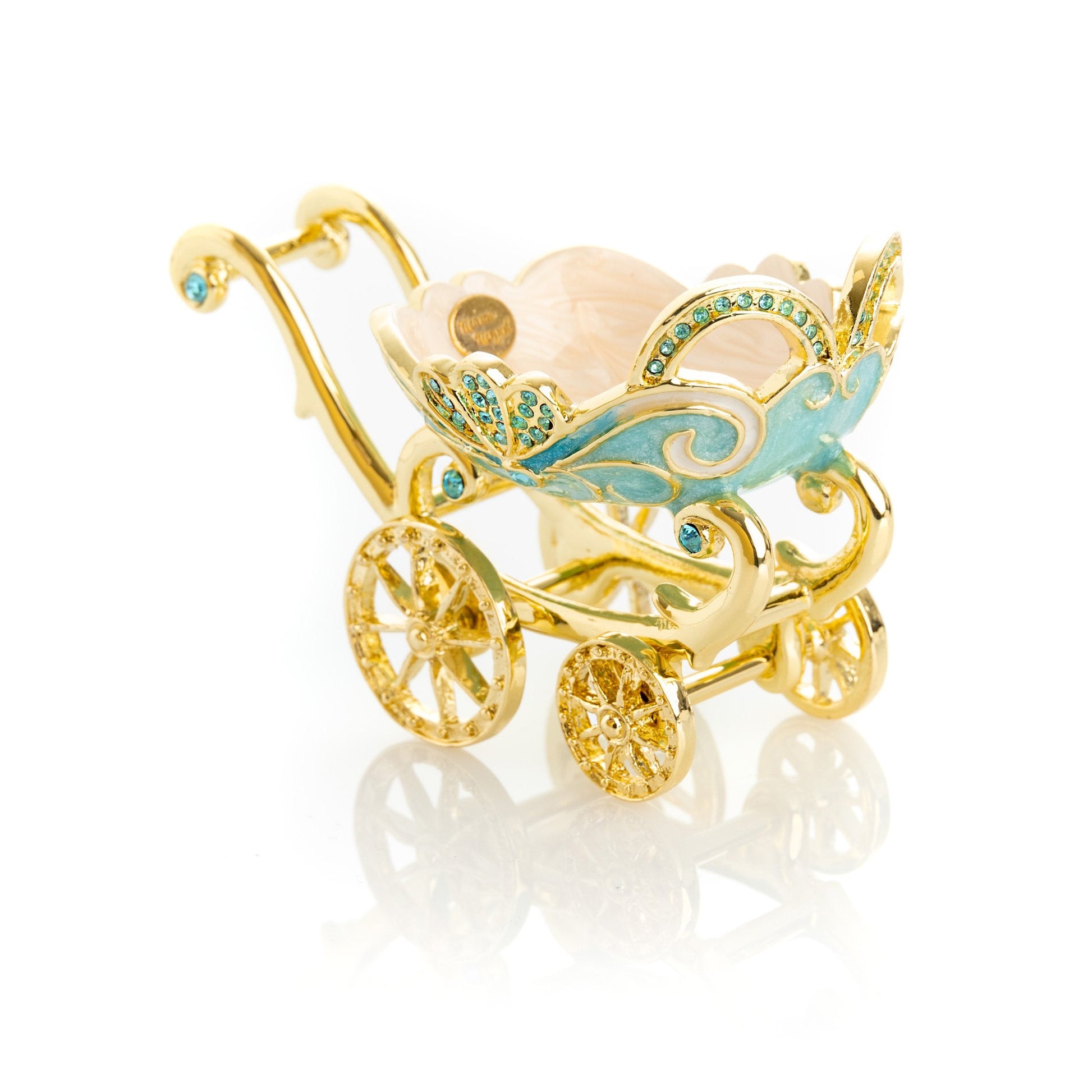 Turquoise vintage Baby Carriage Trinket Box stroller - Exquisite Decor