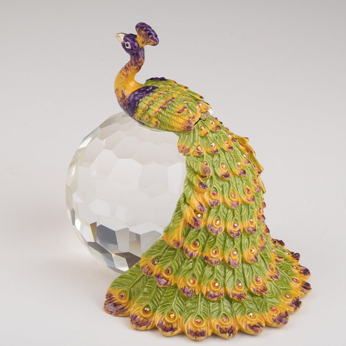 Colorful Peacock on Crystal Ball - Exquisite Decor