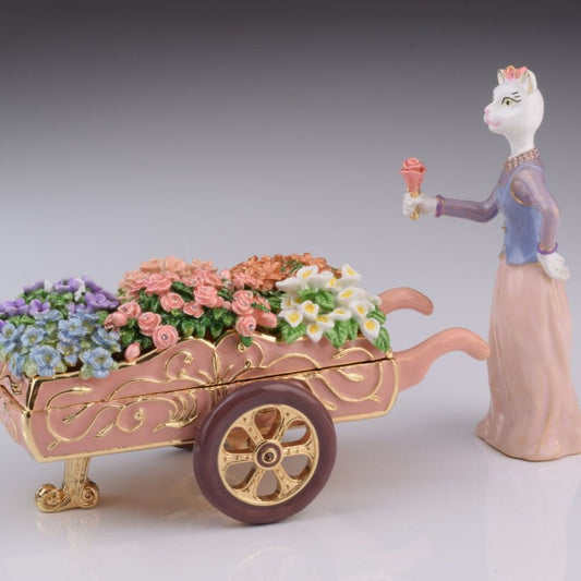 Florist Cat with flowers cart trinket box - Exquisite Decor