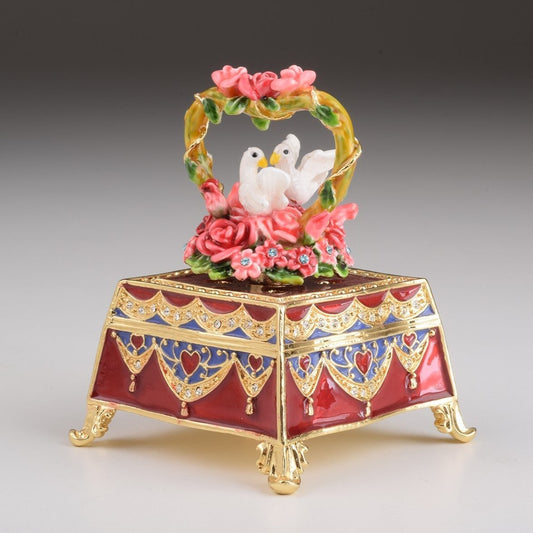Keren Kopal Red Decorated Box with Roses and Two White Doves