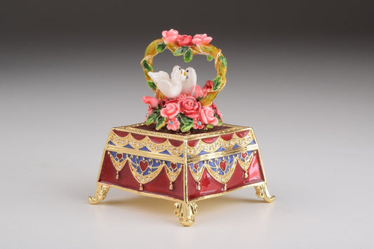 Keren Kopal Red Decorated Box with Roses and Two White Doves
