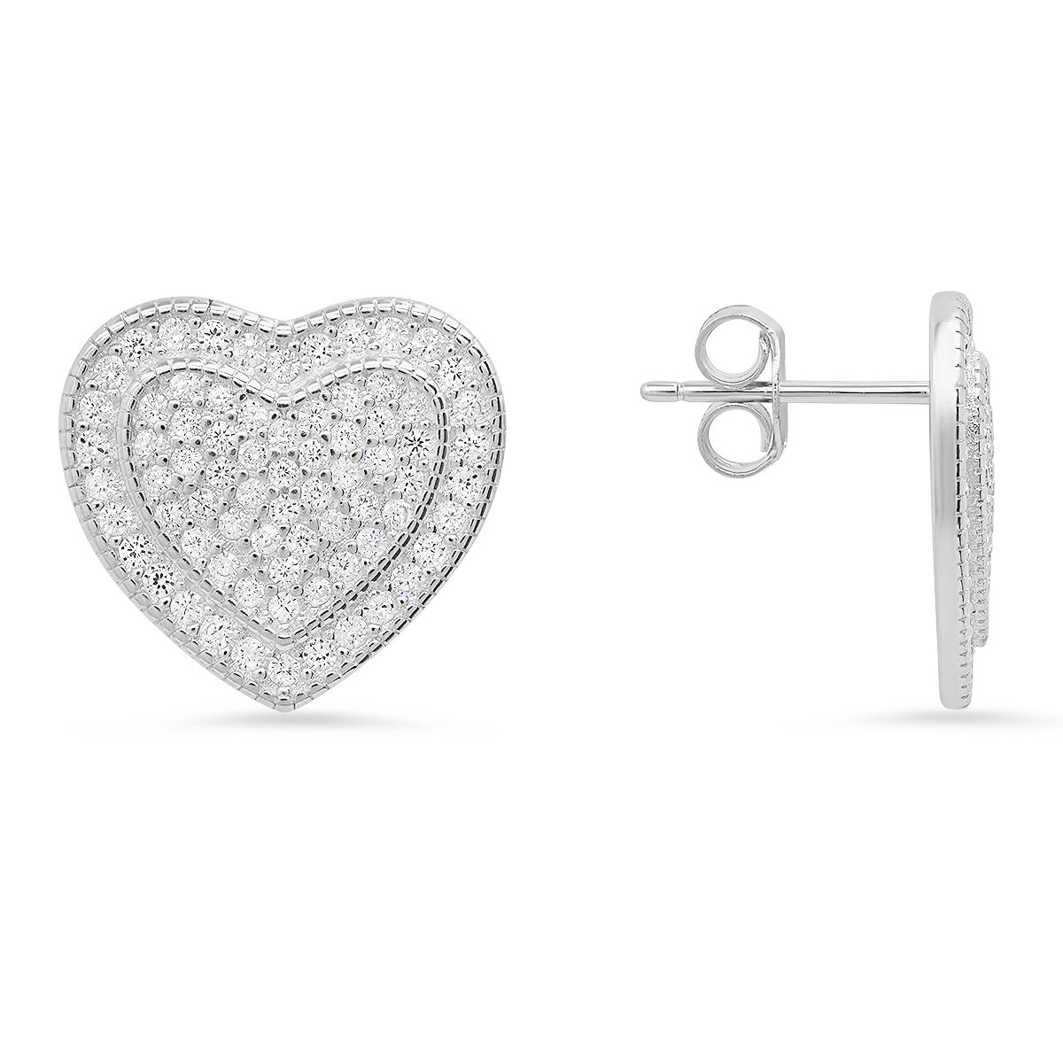 Clear Zirconia Heart Stud Earrings