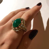 Retro Style Emerald Color Stone Zarconia Ring