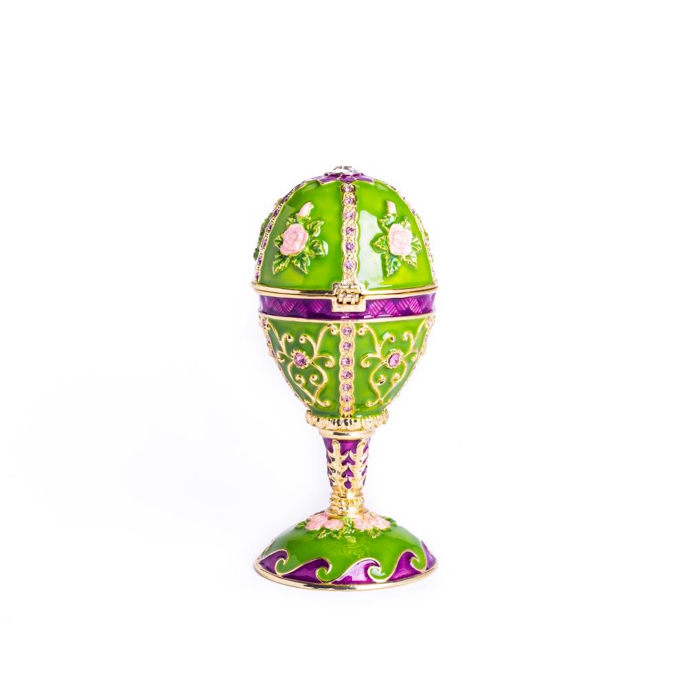 Green Faberge Egg Music Playing Decorated with Flowers