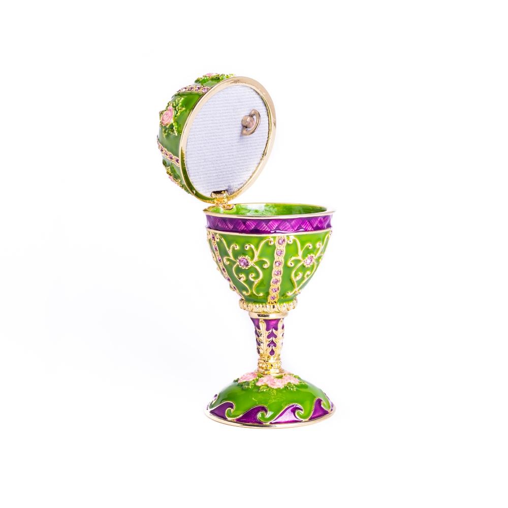 Green Faberge Egg Music Playing Decorated with Flowers