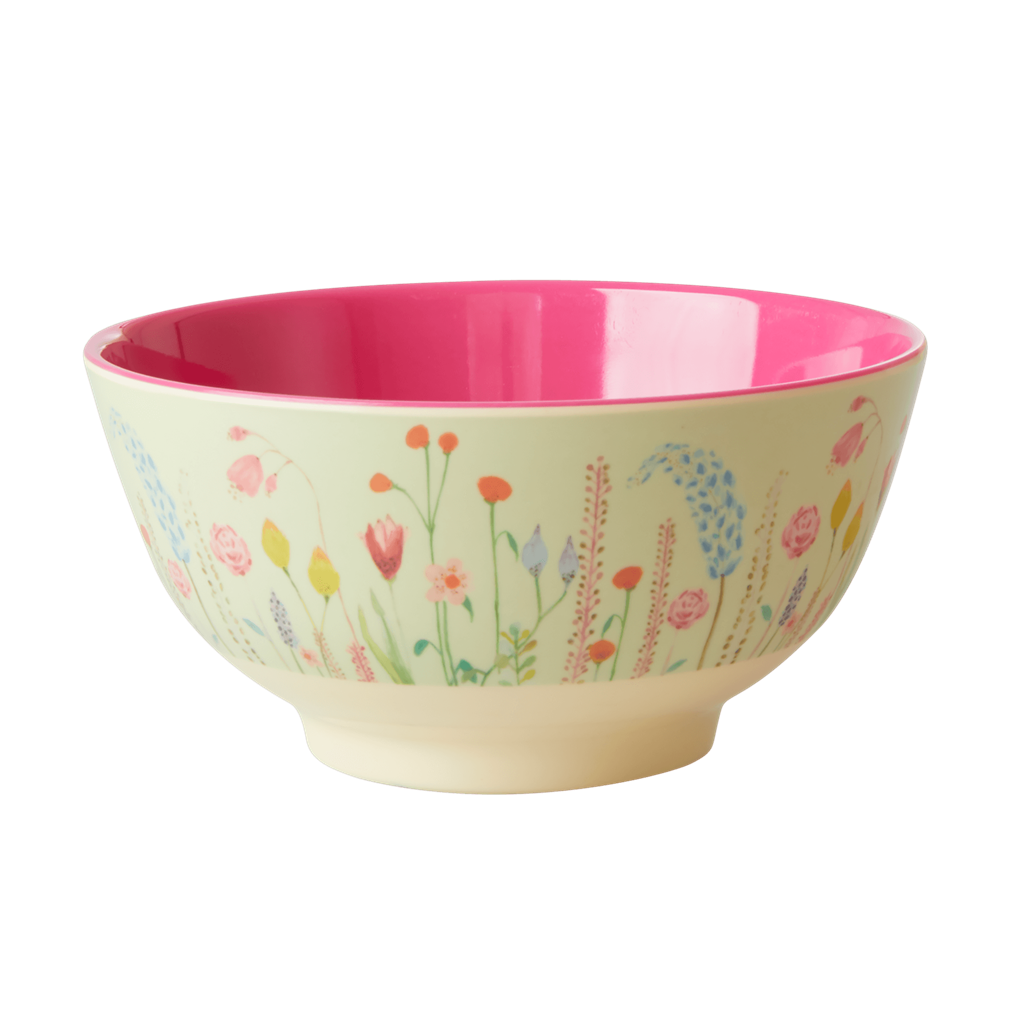 Rice DK Summer Flowers in Sage Green Print Two Tone Melamine Bowl