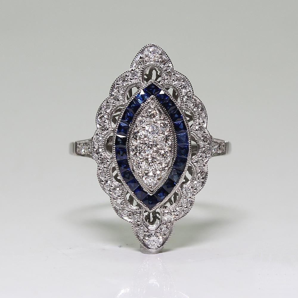 Retro Style Deep Blue Zarconia Ring